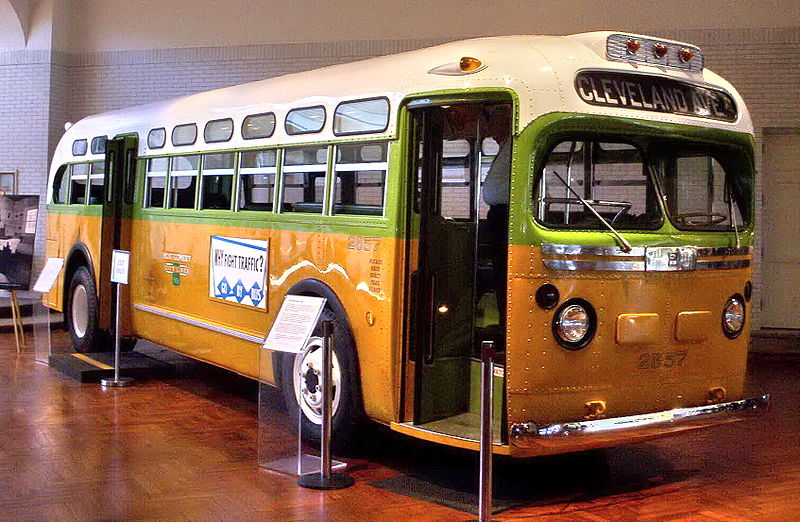 Racism reinforced and propelled, and also effectively challenged, on a moving bus: The bus on which Rosa Parks refused to give up her seat (available from http://commons.wikimedia.org/wiki/File:Rosa_parks_bus.jpg#file)