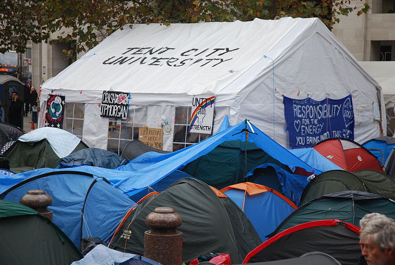 "The 'Tent City University' looms over the Occupy London tents" from http://commons.wikimedia.org/